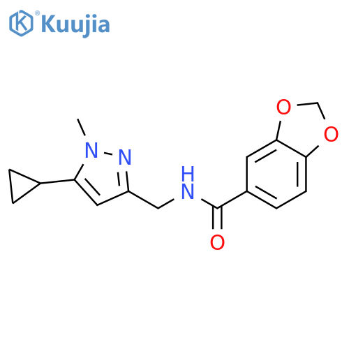 N-(5-cyclopropyl-1-methyl-1H-pyrazol-3-yl)methyl-2H-1,3-benzodioxole-5-carboxamide structure