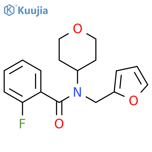 2-fluoro-N-[(furan-2-yl)methyl]-N-(oxan-4-yl)benzamide structure