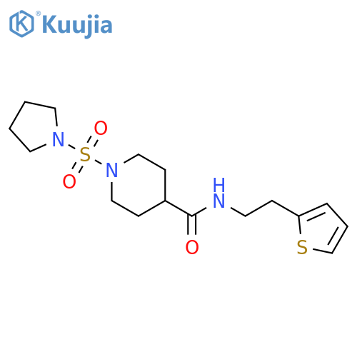 1-(pyrrolidine-1-sulfonyl)-N-2-(thiophen-2-yl)ethylpiperidine-4-carboxamide structure