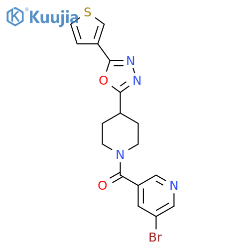 3-bromo-5-{4-5-(thiophen-3-yl)-1,3,4-oxadiazol-2-ylpiperidine-1-carbonyl}pyridine structure