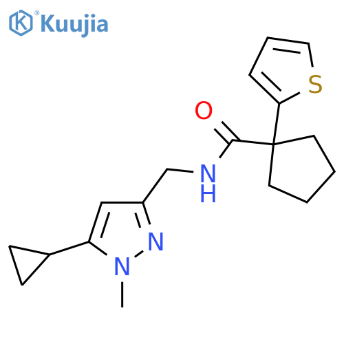 N-(5-cyclopropyl-1-methyl-1H-pyrazol-3-yl)methyl-1-(thiophen-2-yl)cyclopentane-1-carboxamide structure