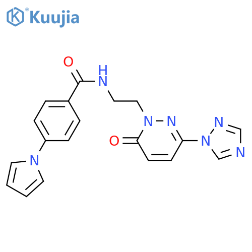 N-{2-6-oxo-3-(1H-1,2,4-triazol-1-yl)-1,6-dihydropyridazin-1-ylethyl}-4-(1H-pyrrol-1-yl)benzamide structure