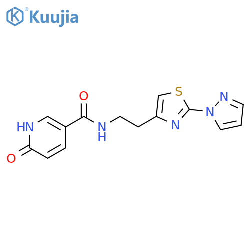6-oxo-N-{2-[2-(1H-pyrazol-1-yl)-1,3-thiazol-4-yl]ethyl}-1,6-dihydropyridine-3-carboxamide structure