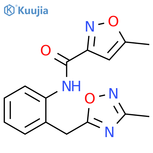 5-methyl-N-{2-[(3-methyl-1,2,4-oxadiazol-5-yl)methyl]phenyl}-1,2-oxazole-3-carboxamide structure