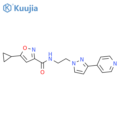 5-cyclopropyl-N-{2-3-(pyridin-4-yl)-1H-pyrazol-1-ylethyl}-1,2-oxazole-3-carboxamide structure