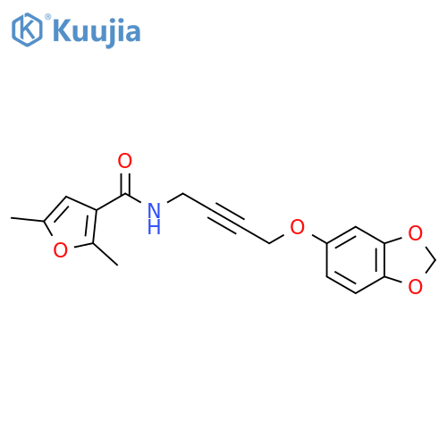 N-4-(2H-1,3-benzodioxol-5-yloxy)but-2-yn-1-yl-2,5-dimethylfuran-3-carboxamide structure
