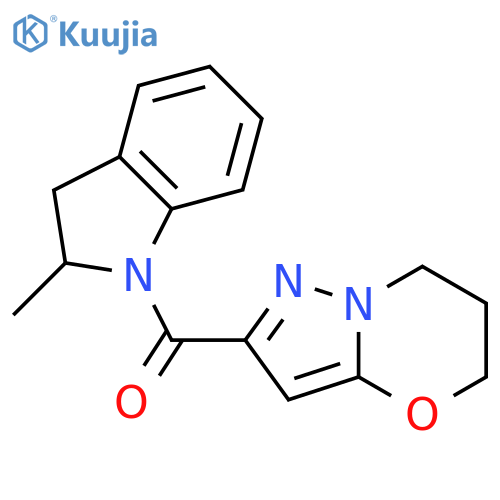 2-methyl-1-{5H,6H,7H-pyrazolo[3,2-b][1,3]oxazine-2-carbonyl}-2,3-dihydro-1H-indole structure