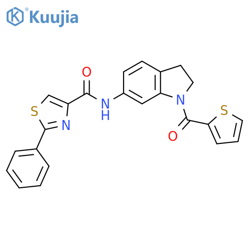 2-phenyl-N-1-(thiophene-2-carbonyl)-2,3-dihydro-1H-indol-6-yl-1,3-thiazole-4-carboxamide structure
