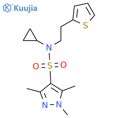 N-cyclopropyl-1,3,5-trimethyl-N-2-(thiophen-2-yl)ethyl-1H-pyrazole-4-sulfonamide structure