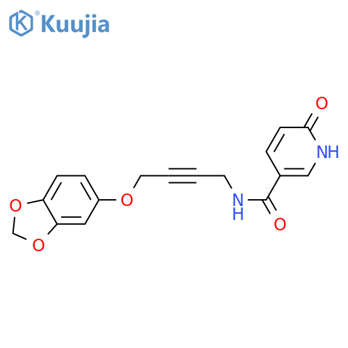 N-4-(2H-1,3-benzodioxol-5-yloxy)but-2-yn-1-yl-6-oxo-1,6-dihydropyridine-3-carboxamide structure
