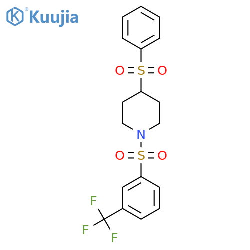 4-(benzenesulfonyl)-1-3-(trifluoromethyl)benzenesulfonylpiperidine structure