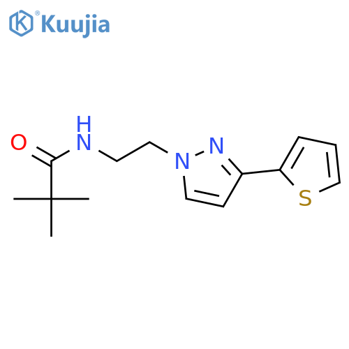 2,2-dimethyl-N-{2-3-(thiophen-2-yl)-1H-pyrazol-1-ylethyl}propanamide structure