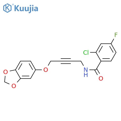 N-4-(2H-1,3-benzodioxol-5-yloxy)but-2-yn-1-yl-2-chloro-4-fluorobenzamide structure