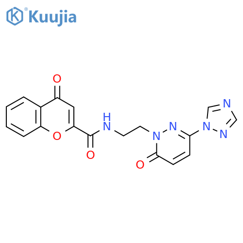 4-oxo-N-{2-6-oxo-3-(1H-1,2,4-triazol-1-yl)-1,6-dihydropyridazin-1-ylethyl}-4H-chromene-2-carboxamide structure