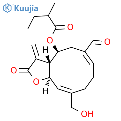Butanoic acid,2-methyl-,(3aR,4S,6E,10Z,11aR)-6-formyl-2,3,3a,4,5,8,9,11a-octahydro-10-(hydroxymethyl)-3-methylene-2-oxocyclodeca[b]furan-4-ylester (9CI) structure