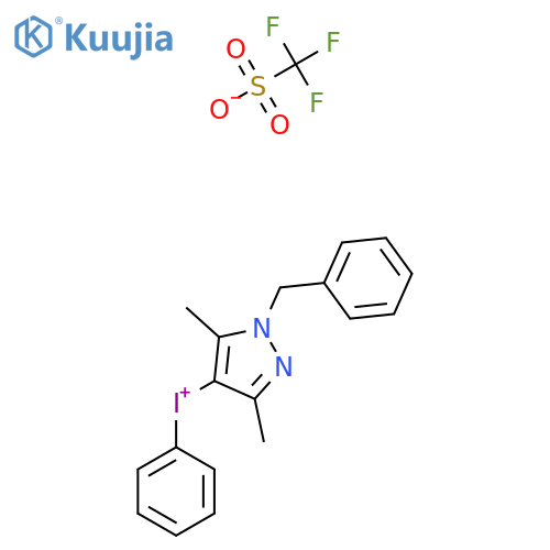 (1-Benzyl-3,5-dimethyl-1H-pyrazol-4-yl)(phenyl)-iodonium Trifluoromethanesulfonate structure