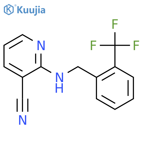 2-({[2-(Trifluoromethyl)phenyl]methyl}amino)pyridine-3-carbonitrile structure