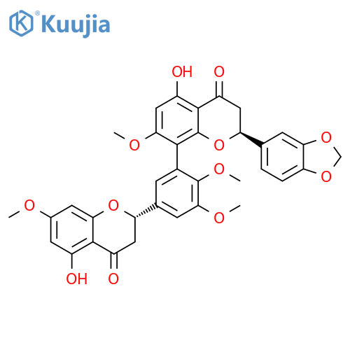 4H-1-Benzopyran-4-one, 2-(1,3-benzodioxol-5-yl)-8-[5-[(2S)-3,4-dihydro-5-hydroxy-7-methoxy-4-oxo-2H-1-benzopyran-2-yl]-2,3-dimethoxyphenyl]-2,3-dihydro-5-hydroxy-7-methoxy-, (2S)- structure