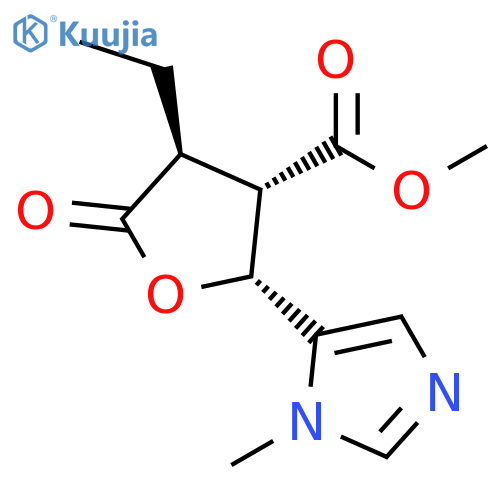 3-Furancarboxylic acid, 4-ethyltetrahydro-2-(1-methyl-1H-imidazol-5-yl)-5-oxo-, methyl ester, [2R-(2α,3α,4β)]- (9CI) structure