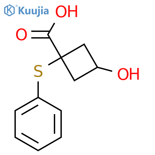3-Hydroxy-1-(phenylsulfanyl)cyclobutane-1-carboxylic acid structure