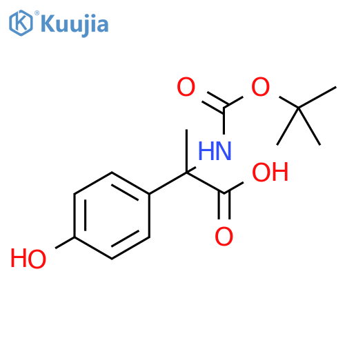 2-{(tert-butoxy)carbonylamino}-2-(4-hydroxyphenyl)propanoic acid structure