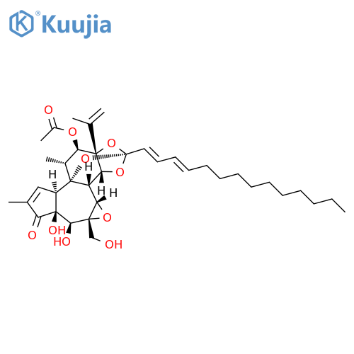 6H-2,8b-Epoxyoxireno[6,7]azuleno[5,4-e]-1,3-benzodioxol-6-one,10-(acetyloxy)-3a,3b,3c,4a,5,5a,8a,9,10,10a-decahydro-5,5a-dihydroxy-4a-(hydroxymethyl)-7,9-dimethyl-10a-(1-methylethenyl)-2-(1E,3E)-1,3-tetradecadien-1-yl-,(2S,3aR,3bS,3cS,4aR,5S,5aS,8aR,8bR,9R,10R,10aS)- structure
