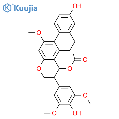 2H-Phenanthro[2,1-b]pyran-4,8-diol, 3,4,5,6-tetrahydro-3-(4-hydroxy-3,5-dimethoxyphenyl)-11-methoxy-, 4-acetate, (3R,4R)-rel-(-)- structure