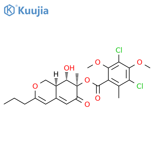 Benzoic acid, 3,5-dichloro-2,4-dimethoxy-6-methyl-, (7R,8S,8aS)-6,7,8,8a-tetrahydro-8-hydroxy-7-methyl-6-oxo-3-propyl-1H-2-benzopyran-7-yl ester structure
