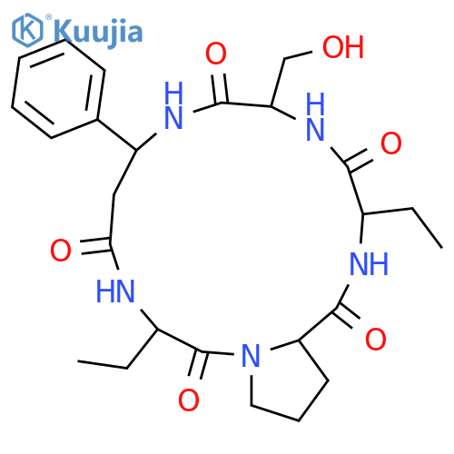 Cyclo[(3R)-3-phenyl-b-alanyl-(2S)-2-aminobutanoyl-L-prolyl-(2S)-2-aminobutanoyl-L-seryl](9CI) structure