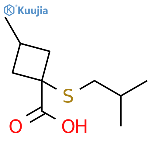 3-methyl-1-(2-methylpropyl)sulfanylcyclobutane-1-carboxylic acid structure
