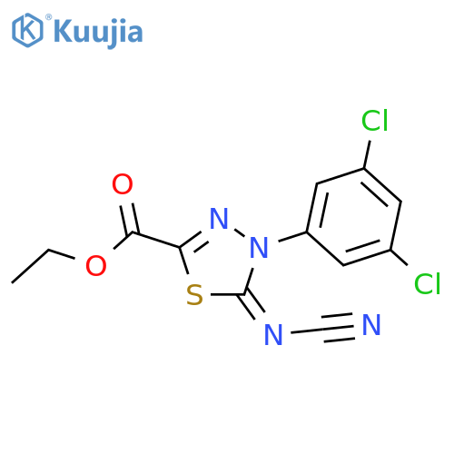 1,3,4-Thiadiazole-2-carboxylicacid, 5-(cyanoimino)-4-(3,5-dichlorophenyl)-4,5-dihydro-, ethyl ester (9CI) structure