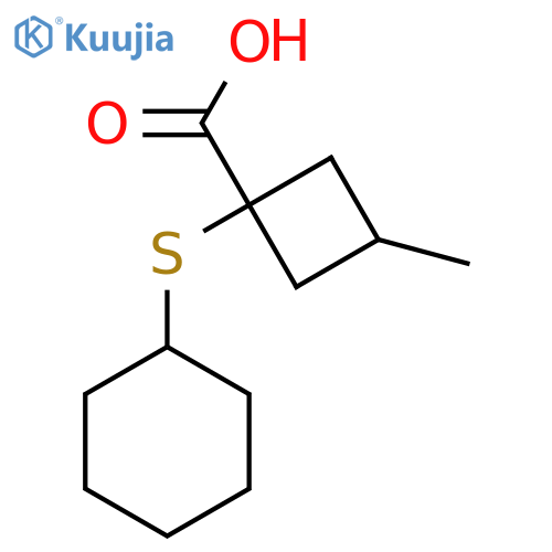 1-(Cyclohexylsulfanyl)-3-methylcyclobutane-1-carboxylic acid structure