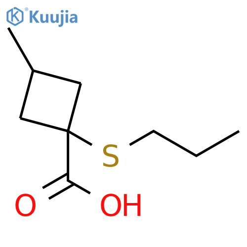 3-methyl-1-(propylsulfanyl)cyclobutane-1-carboxylic acid structure