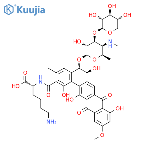 D-Lysine,N2-[[5-[[4,6-dideoxy-4-(methylamino)-3-O-b-D-xylopyranosyl-b-D-galactopyranosyl]oxy]-5,6,8,13-tetrahydro-1,6,9,14-tetrahydroxy-11-methoxy-3-methyl-8,13-dioxobenzo[a]naphthacen-2-yl]carbonyl]-,(5S-trans)- (9CI) structure