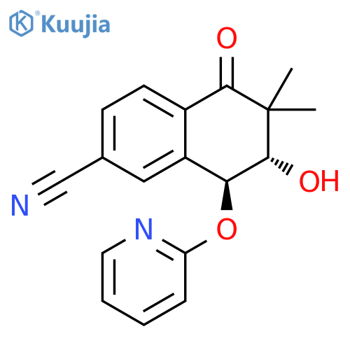 2-Naphthalenecarbonitrile, 5,6,7,8-tetrahydro-7-hydroxy-6,6-dimethyl-5-oxo-8-(2-pyridinyloxy)-, trans- (9CI) structure