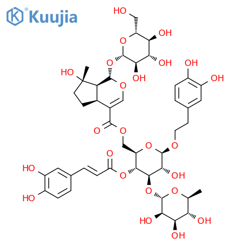 β-D-Glucopyranoside, 2-(3,4-dihydroxyphenyl)ethyl 3-O-(6-deoxy-α-L-mannopyranosyl)-, 4-[(2E)-3-(3,4-dihydroxyphenyl)-2-propenoate] 6-[(1S,4aS,7S,7aS)-1-(β-D-glucopyranosyloxy)-1,4a,5,6,7,7a-hexahydro-7-hydroxy-7-methylcyclopenta[c]pyran-4-carboxylate] structure