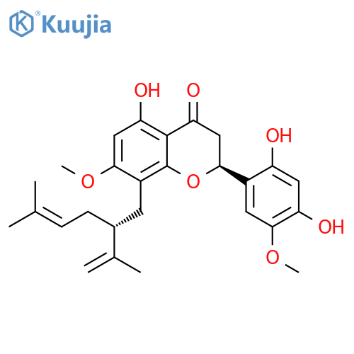 4H-1-Benzopyran-4-one,2-(2,4-dihydroxy-5-methoxyphenyl)-2,3-dihydro-5-hydroxy-7-methoxy-8-[(2R)-5-methyl-2-(1-methylethenyl)-4-hexen-1-yl]-,(2S)- structure