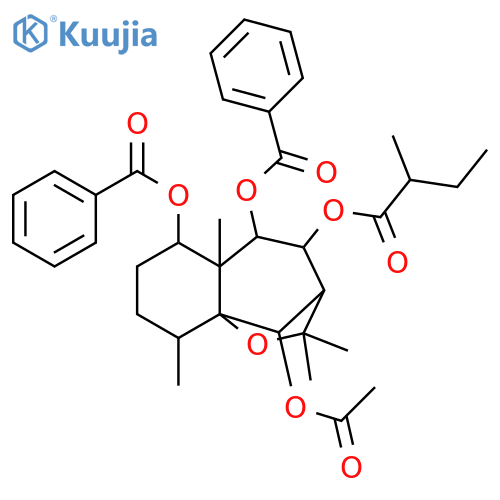 Butanoic acid, 2-methyl-, 10-(acetyloxy)-5,6-bis(benzoyloxy)octahydro-2,2,5a,9-tetramethyl-2H-3,9a-methano-1-benzoxepin-4-yl ester (9CI) structure