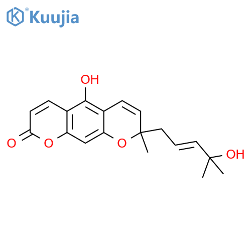 2H,8H-Benzo[1,2-b:5,4-b']dipyran-2-one, 5-hydroxy-8-(4-hydroxy-4-methyl-2-pentenyl)-8-methyl-, (E)-(+)- (9CI) structure
