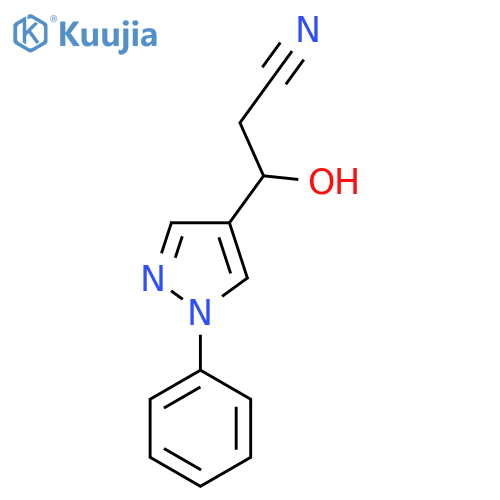 3-hydroxy-3-(1-phenyl-1H-pyrazol-4-yl)propanenitrile structure
