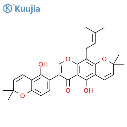 2H,6H-Benzo[1,2-b:5,4-b']dipyran-6-one, 5-hydroxy-7-(5-hydroxy-2,2-dimethyl-2H-1-benzopyran-6-yl)-2,2-dimethyl-10-(3-methyl-2-butenyl)- (9CI) structure