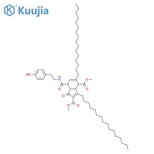 1H-Indene-2,4-dicarboxylicacid,3,5-dihexadecyl-3a,4,7,7a-tetrahydro-7-[[[2-(4-hydroxyphenyl)ethyl]amino]carbonyl]-1-oxo-,dimethyl ester, (3aR,4S,7R,7aS)- (9CI) structure