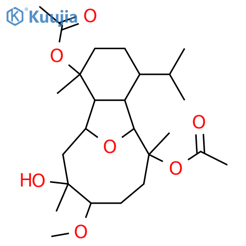 5,12-Epoxybenzocyclodecene-1,6,10-triol, tetradecahydro-9-methoxy-1,6,10-trimethyl-4-(1-methylethyl)-, 1,6-diacetate, (1R,4R,4aR,5R,6R,9S,10S,12R,12aS)-rel-(+)- (9CI) structure