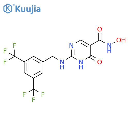 2-({3,5-bis(trifluoromethyl)phenylmethyl}amino)-N-hydroxy-4-oxo-1,4-dihydropyrimidine-5-carboxamide structure