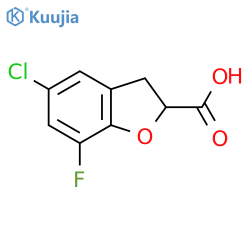 5-Chloro-7-fluoro-2,3-dihydro-1-benzofuran-2-carboxylic acid structure