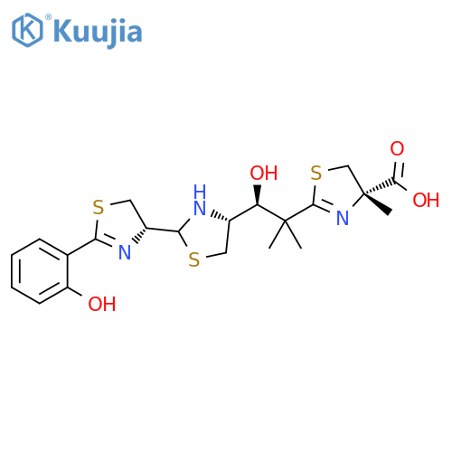 4-Thiazolecarboxylic acid, 2-[(2S)-2-[(4R)-2-[(4R)-4,5-dihydro-2-(2-hydroxyphenyl)-4-thiazolyl]-4-thiazolidinyl]-2-hydroxy-1,1-dimethylethyl]-4,5-dihydro-4-methyl-, (4S)- structure