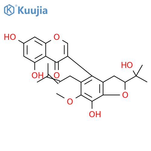 4H-1-Benzopyran-4-one,3-[2,3-dihydro-7-hydroxy-2-(1-hydroxy-1-methylethyl)-6-methoxy-5-(3-methyl-2-buten-1-yl)-4-benzofuranyl]-5,7-dihydroxy-,stereoisomer structure