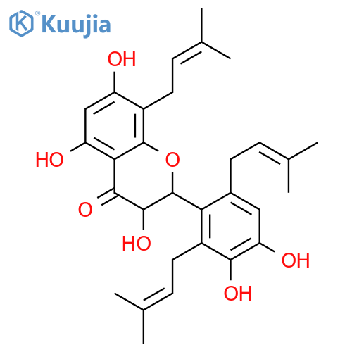 (3R)-2-[3,4-dihydroxy-2,6-bis(3-methylbut-2-en-1-yl)phenyl]-3,5,7-trihydroxy-8-(3-methylbut-2-en-1-yl)-2,3-dihydro-4H-chromen-4-one structure