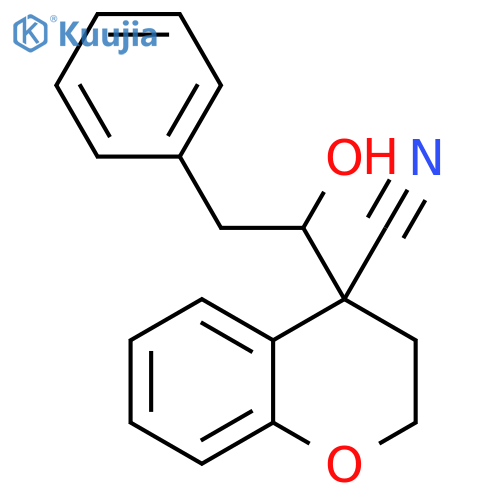 2H-1-Benzopyran-4-carbonitrile, 3,4-dihydro-4-(1-hydroxy-2-phenylethyl)- structure