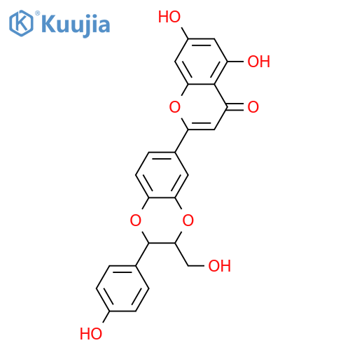 4H-1-Benzopyran-4-one, 2-[(2R,3R)-2,3-dihydro-3-(hydroxymethyl)-2-(4-hydroxyphenyl)-1,4-benzodioxin-6-yl]-5,7-dihydroxy-, rel-(-)- structure